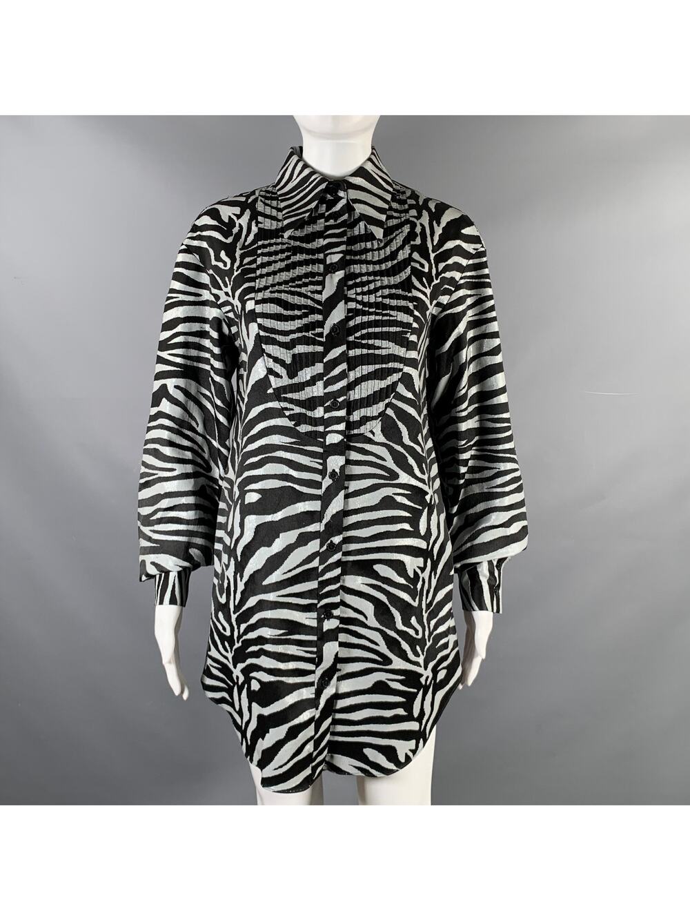 PRABAL GURUNG Size S Black Silver Animal Print Long Shirt